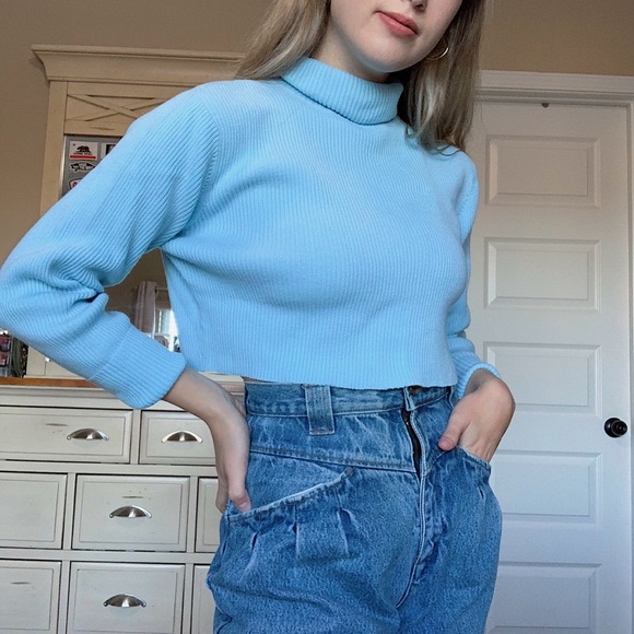 light blue turtleneck top